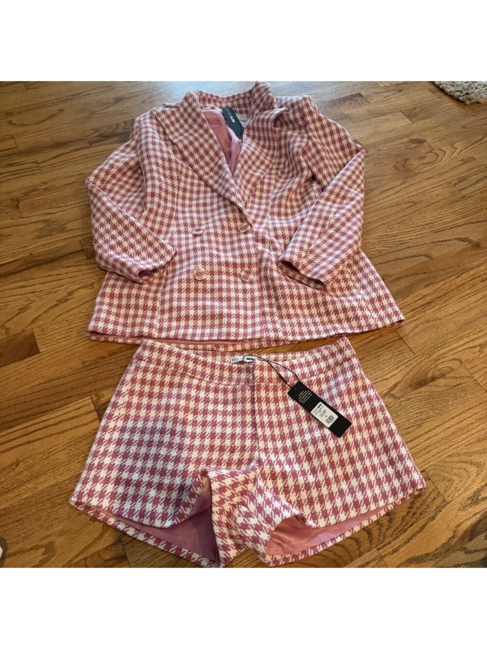 FASHION NOVA PINK HOUNDSTOOTH PLAID BLAZER AND SHORTS SET SMALL NEW